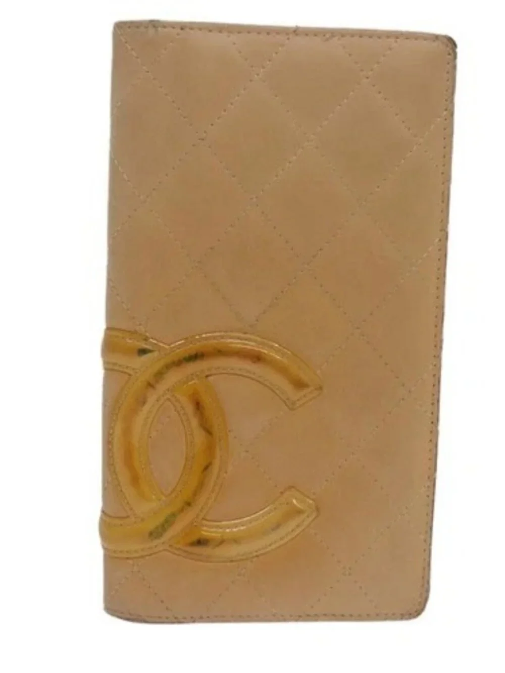 CHANEL Cambon Line Matelasse Long Wallet Leather Beige CC Auth bs16763